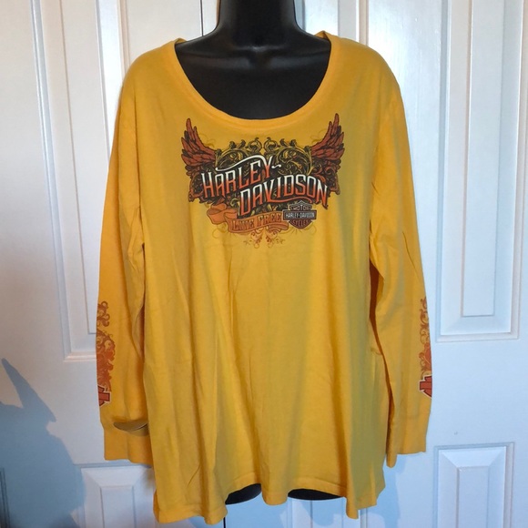 Harley-Davidson Tops - HARLEY DAVIDSON 🏍 YELLOW 100% COTTON LONG SLEEVE TSHIRT Size Women’s Plus 2X